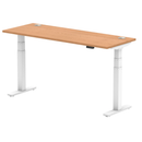 Dynamic Air Slimline height adjustable desk in oak finish with cable ports, featuring a sleek, modern design for ergonomic workspace.