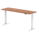 Dynamic Air Slimline height adjustable desk in walnut finish with cable ports, featuring a sleek modern design and ergonomic workspace.