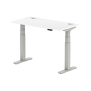 White Dynamic Air Slimline height adjustable desk with cable ports, featuring a sleek modern design and sturdy construction.