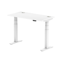 White Dynamic Air Slimline height adjustable desk with cable ports, featuring a sleek modern design and clean white finish.
