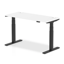 White Dynamic Air Slimline height adjustable desk with cable ports, showcasing a modern workspace setup.
