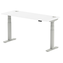 White Dynamic Air Slimline height adjustable desk with cable ports, modern design, and sleek surface for flexible workspace setup.