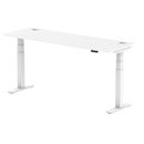 White Dynamic Air Slimline height adjustable desk with cable ports, featuring a sleek modern design and clean surface.