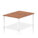 Dynamic Evolve Plus B2B 2-person bench desk in walnut with a sleek, modern design and sturdy wooden construction.