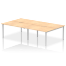 Dynamic Evolve Plus B2B 4-person maple bench desk showing a sleek, modern design with a smooth wooden surface and sturdy metal legs.