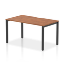 Dynamic Evolve Plus Single Starter Bench Desk in Walnut with a sleek wooden tabletop and sturdy metal frame.
