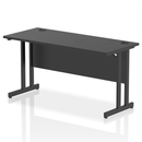 Black Impulse 600mm deep straight desk with cantilever legs by Dynamic, showing a sleek, modern office workspace setup