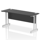 Black Impulse 600mm deep straight desk with cantilever legs by Dynamic, showcasing a sleek modern office workspace.