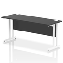 Black Impulse 600mm deep straight desk with cantilever legs by Dynamic, showing a spacious office workstation with sleek design.