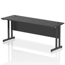 Black Impulse 600mm deep straight desk with cantilever legs by Dynamic, showing a sleek office workspace with sturdy black frame.