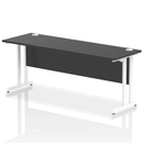 Black Impulse 600mm deep straight desk with cantilever legs by Dynamic, showing the spacious desktop and sturdy black frame.