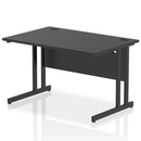Black Impulse 800mm deep straight desk with cantilever legs by Dynamic, showcasing a sleek workspace with sturdy black metal support.