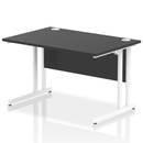 Black Impulse 800mm deep straight desk with cantilever legs by Dynamic, showing a sleek work surface and sturdy metal supports.