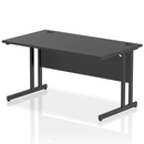 Black Impulse 800mm deep straight desk with cantilever legs from Dynamic, showing a sleek modern office workspace.