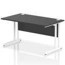 Black Impulse 800mm deep straight desk with cantilever legs by Dynamic, showing a spacious workspace with sturdy black frame and sleek surface.