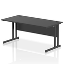 Black Impulse 800mm deep straight desk with cantilever legs by Dynamic, showing a spacious workspace with sturdy black frame and smooth surface.