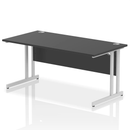 Black Impulse 800mm deep straight desk with cantilever legs by Dynamic, showing a sleek modern office workspace.