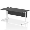 Black Impulse 800mm deep straight desk with cantilever legs from Dynamic, showing its sleek surface and sturdy black frame.