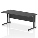 Black Impulse 800mm deep straight desk with cantilever legs by Dynamic, showing a sleek, modern office workspace.
