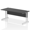 Black Impulse 800mm deep straight desk with cantilever legs by Dynamic, showing the sleek tabletop and sturdy leg design.