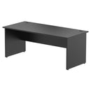 Black Impulse 800mm deep straight desk with panel legs by Dynamic, showing a sleek office workspace with sturdy black desk surface.