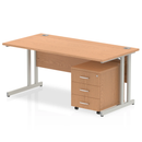 Dynamic Impulse cantilever straight desk with three-drawer oak mobile pedestal, showcasing modern office workspace setup.