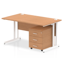 Dynamic Impulse cantilever straight desk with oak finish and three-drawer mobile pedestal, showcasing a modern office workspace setup.