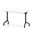 White Impulse Plus Flip Top Rectangular Table by Dynamic, showing the sleek tabletop and sturdy metal legs in a well-lit setting.
