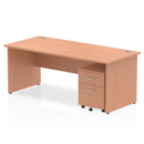 Impulse panel end straight desk with two-drawer mobile pedestal in beech finish by Dynamic, showing the desk and storage unit.
