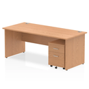 Dynamic Impulse Panel End Straight Desk with Oak finish and 2-drawer mobile pedestal, featuring sleek office workspace design.