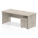 Grey oak Impulse panel end straight desk by Dynamic with a three-drawer mobile pedestal and modern office design.