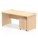 Impulse Panel End Straight Desk by Dynamic with a 3-drawer mobile pedestal in maple wood finish.