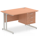Dynamic Impulse cantilever straight desk with fixed pedestal in beech wood finish, featuring a sleek, modern office design.