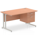Impulse cantilever straight desk with fixed beech pedestal by Dynamic, showing a modern office workspace with clean lines and wood finish.