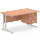 Impulse cantilever straight desk with fixed pedestal in beech wood by Dynamic, showing the clean, modern workspace design.