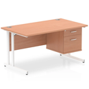 Dynamic Impulse cantilever straight desk with fixed pedestal in beech finish, showing the clean, modern workspace design.