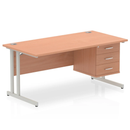 Impulse cantilever straight desk with fixed beech pedestal by Dynamic, showing smooth beech wood surface and sturdy metal frame.