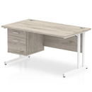 Grey oak Impulse cantilever straight desk with fixed pedestal by Dynamic, showing the clean, modern workspace design.