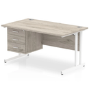Impulse Cantilever straight desk with fixed grey oak pedestal, featuring a modern office workspace design by Dynamic.