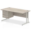 Dynamic Impulse cantilever straight desk with fixed grey oak pedestal, featuring a sleek modern design and sturdy construction.