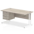Dynamic Impulse cantilever straight desk with fixed grey oak pedestal and clean, modern design.