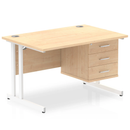 Dynamic Impulse Cantilever Straight Desk with Fixed Pedestal in Maple wood, showing the clean, modern design and sturdy construction.