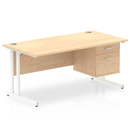 Impulse cantilever straight desk with fixed pedestal in maple wood finish, by Dynamic, featuring a spacious work surface.