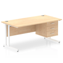 Dynamic Impulse cantilever straight desk with fixed pedestal in maple wood finish, showing the clean, modern office workspace.