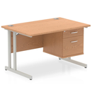 Dynamic Impulse cantilever straight desk with fixed pedestal in oak finish, showing the sleek modern workspace design.