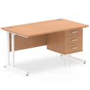 Dynamic Impulse Cantilever Straight Desk with Fixed Pedestal in oak wood finish, featuring a clean, modern office workspace design.