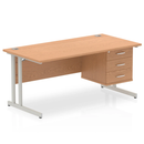 Dynamic Impulse cantilever straight desk with fixed oak pedestal, featuring a sleek wood finish and sturdy metal frame.