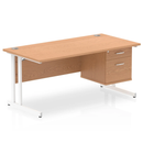 Dynamic Impulse cantilever straight desk with fixed oak pedestal, featuring a clean white finish and sturdy metal frame.