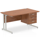 Dynamic Impulse cantilever straight desk with fixed walnut pedestal, showcasing a modern office workstation with clean lines.