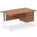 Dynamic Impulse straight desk with fixed walnut pedestal, featuring a sturdy 1400W surface and modern design.